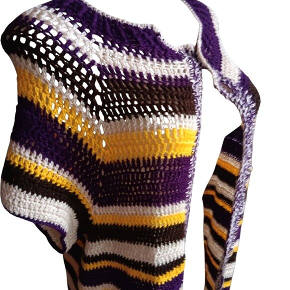 Medium Vtg 1970's Sweater Women's Handmade Striped Multicolor Open Front Knit - Picture 1 of 7